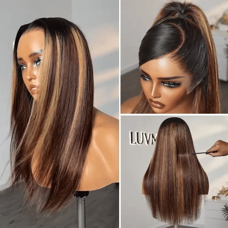 PreMax Wigs blonde highlight silky straight 13x5 lace frontal wig with pre-cut lace, ear-to-ear style, long and glueless from Luvme Hair.