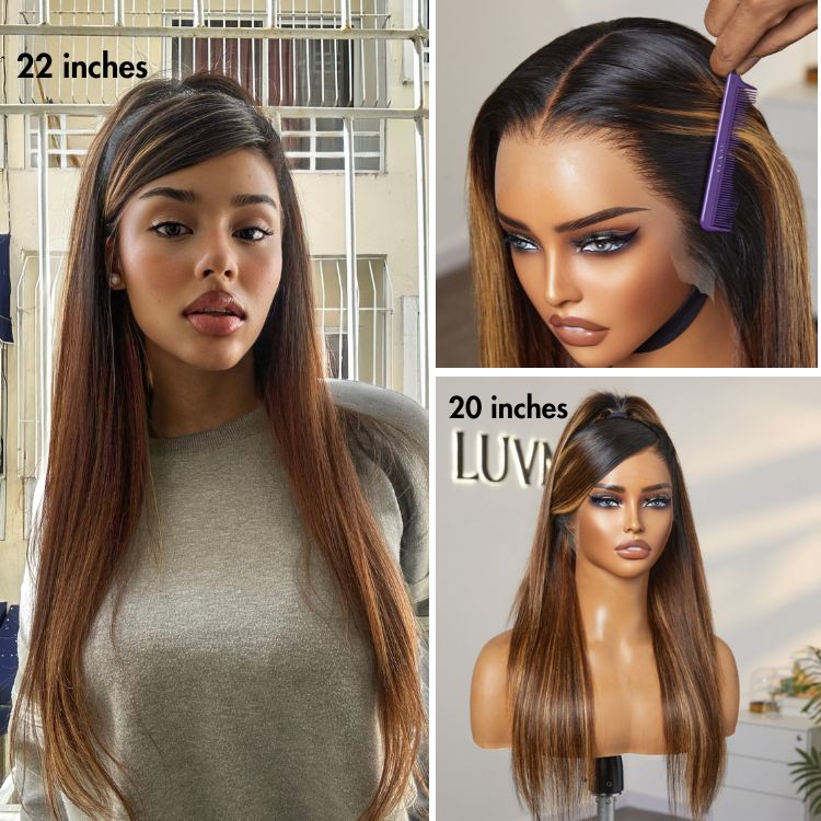 Luvme Hair PreMax blonde highlight silky straight 13x5 lace frontal wig with ear-to-ear length and pre-cut HD lace.