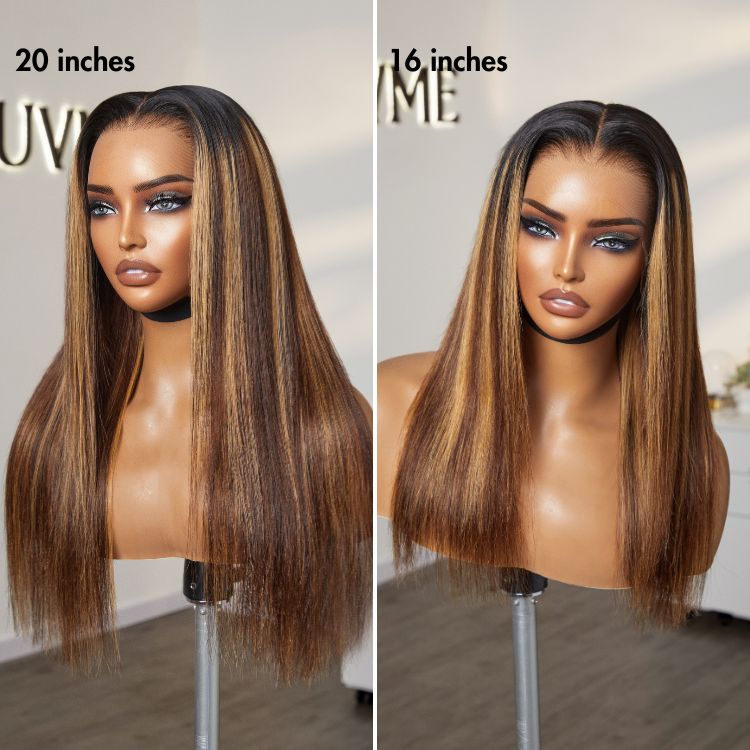 Luvme Hair PreMax Wigs blonde highlight silky straight 13x6 frontal HD lace long wig with pre-cut lace and ear-to-ear coverage.