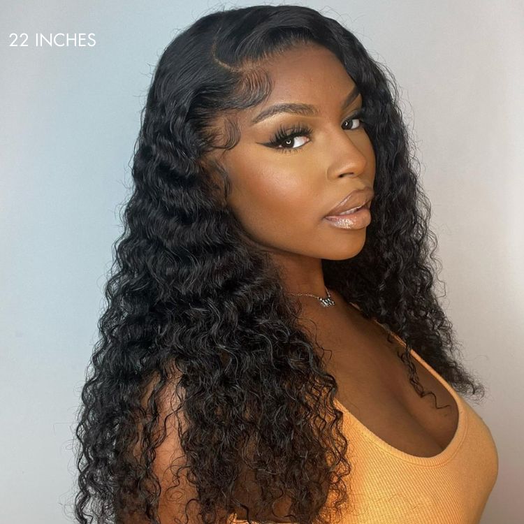 Three deep wave virgin human hair bundles by Luvme, showcasing the curly, textured hair with natural shine and fullness.