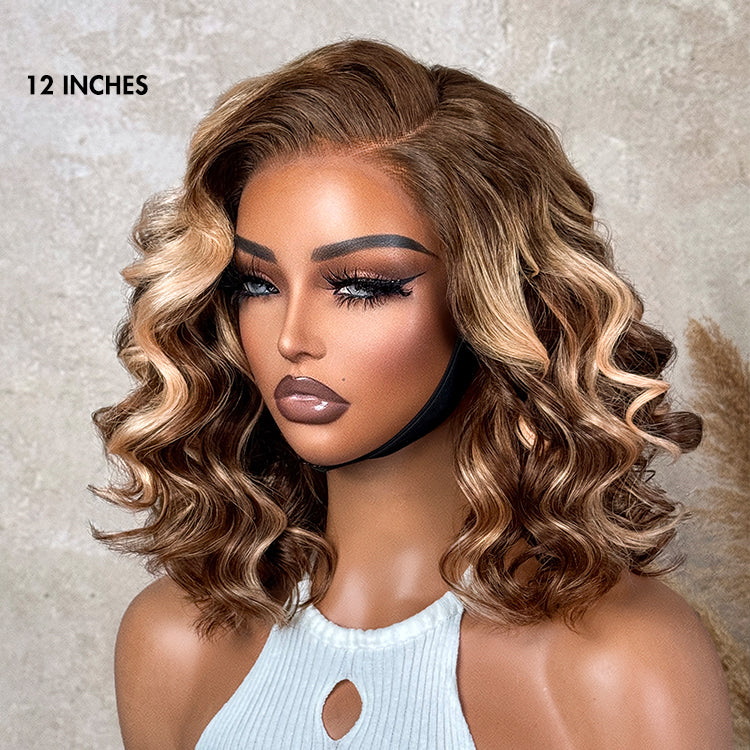 Ash blonde highlight loose wave glueless HD lace wig with short wavy style and pre-cut lace from Luvme Hair