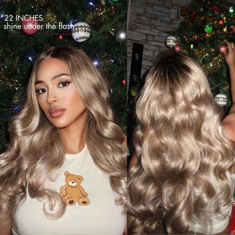 Ash blonde loose body wave 5x5 lace closure wig on breathable cap by Luvme Hair, showcasing wavy hair texture and natural color.