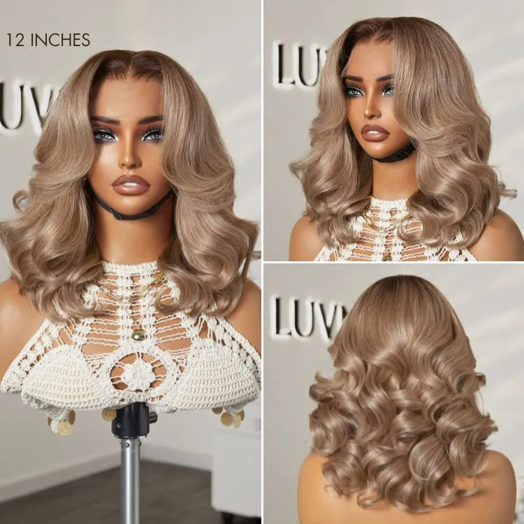 Ash blonde loose body wave 5x5 lace closure wig with breathable cap from Luvme Hair, showcasing the wavy hair and lace details.