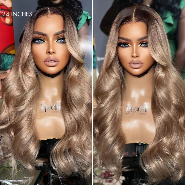Ash blonde loose body wave 5x5 closure lace glueless wig with breathable cap from Luvme Hair, showcasing the wavy hairstyle and cap construction.