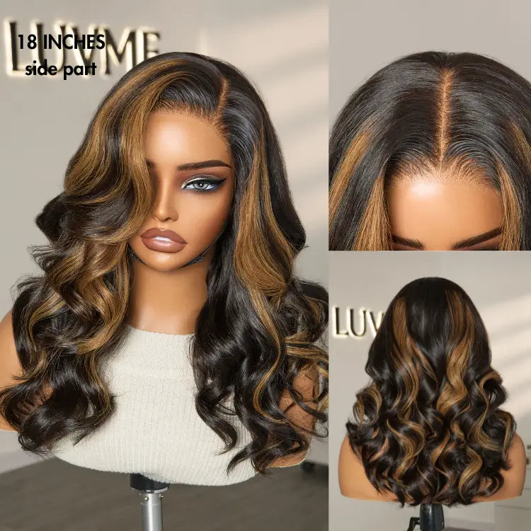 Luvme Hair PreMax Blonde Mix black loose wave 5x5 HD lace closure wig with large and small cap, glueless style, natural parting.