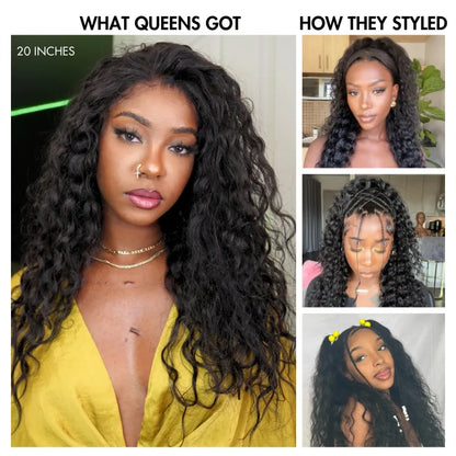 Luvme 13x4 frontal lace wig with 180% density, water wave HD human hair, pre-cut lace, glueless, free part style