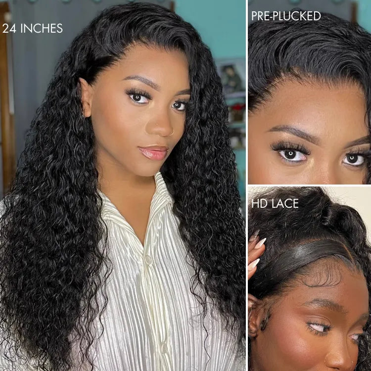 Luvme 13x4 frontal lace human hair wig with water wave HD texture, glueless, pre-cut lace, 180% density, free part style