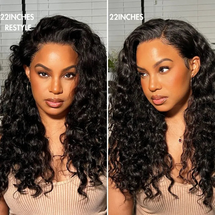 Luvme 13x4 frontal lace wig with water wave HD human hair, pre-cut lace, 180% density, free part, glueless style.