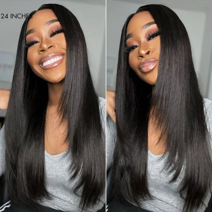 Luvme black 5x5 closure lace wig with layered cut, pre-plucked hairline, 180% density, glueless design, US only