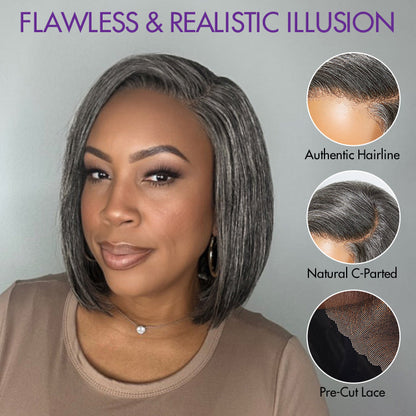 Luvme Hair AiryFit™ Scalp Care Salt and Pepper HD Lace Bob Wig with pre-cut lace, minimalistic design, glueless fit, US only