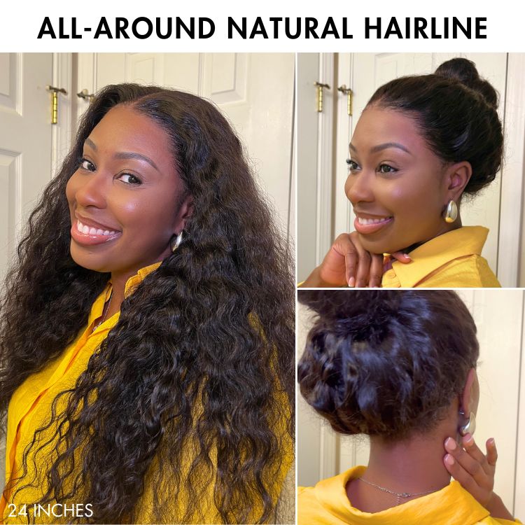 Luvme Hair PreMax Wigs water wave 360 lace wig with long curly style, flexible drawstring cap, pre-cut lace, and natural hairline.