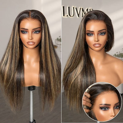 Blonde highlight silky straight PreMax lace wig with 13x4 frontal, glueless, long style, pre-cut lace from Luvme Hair.