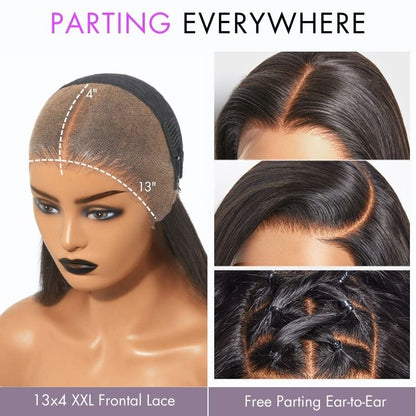 Blonde highlight silky straight 13x4 lace frontal wig by Luvme Hair, glueless long wig with pre-cut lace and natural parting.