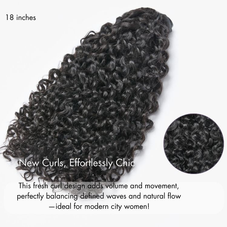 Close-up of Luvme Hair Burmese curly seamless clip-in hair extensions in human hair, showcasing the natural curl pattern and seamless design.