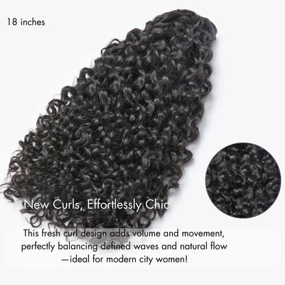 Close-up of Luvme Hair Burmese curly seamless clip-in hair extensions in human hair, showcasing the natural curl pattern and seamless design.