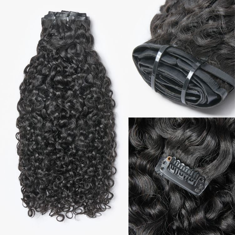 Luvme Hair Burmese curly seamless clip-in hair extensions in 135g set with 9 or 7 pieces, real human hair, natural curly texture