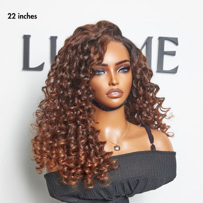 Luvme Hair ombre copper brown water wave 7x6 closure lace wig with HD lace, natural parting, glueless style, US only