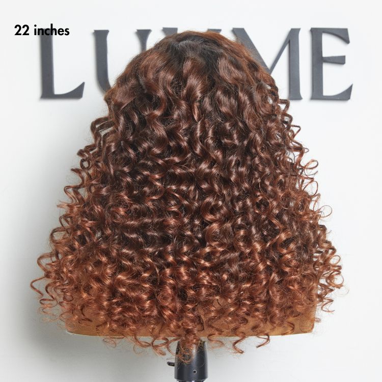 Luvme Hair ombre copper brown water wave 7x6 closure lace wig with HD lace, natural parting, and secure glueless fit.