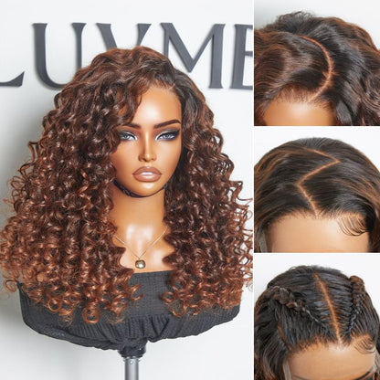 Luvme Hair ombre copper brown water wave 7x6 closure HD lace wig with natural parting, glueless design and full water wave style.