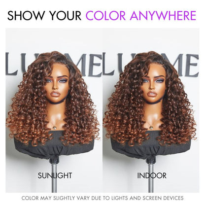 Luvme Hair ombre copper brown water wave 7x6 closure lace wig with HD lace, styled with natural parting and voluminous waves.