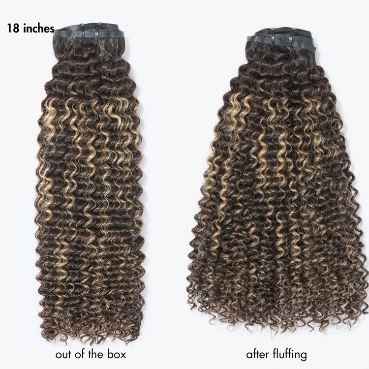Luvme Highlights Silky Straight and Kinky Curly clip-in human hair extensions with 9 pieces, includes free gift, 135g.