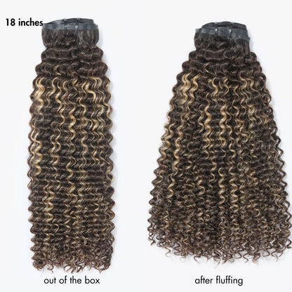 Luvme Highlights Silky Straight and Kinky Curly clip-in human hair extensions with 9 pieces, includes free gift, 135g.
