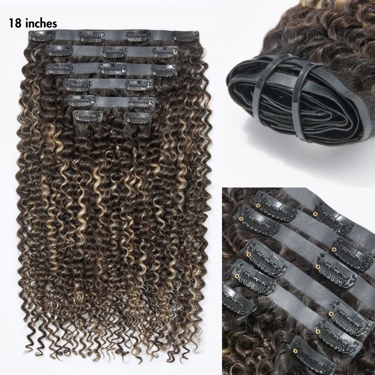Luvme Highlights Silky Straight, Kinky Curly, Deep Wave clip-in human hair extensions with 135g, 9pcs, 7pcs, and free gift