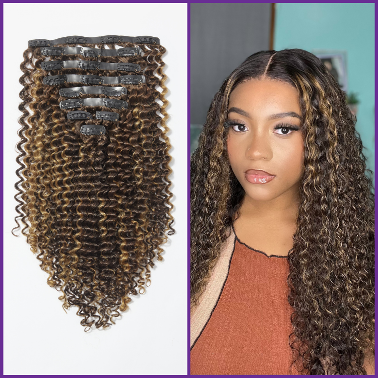 Luvme Highlights Silky Straight, Kinky Curly, Deep Wave clip-in human hair extensions, 135g, 9 or 7 pieces with free gift