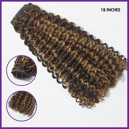 Luvme Highlights Silky Straight and Kinky Curly clip-in human hair extensions with 7 or 9 pieces, 135g weight, and free gift included