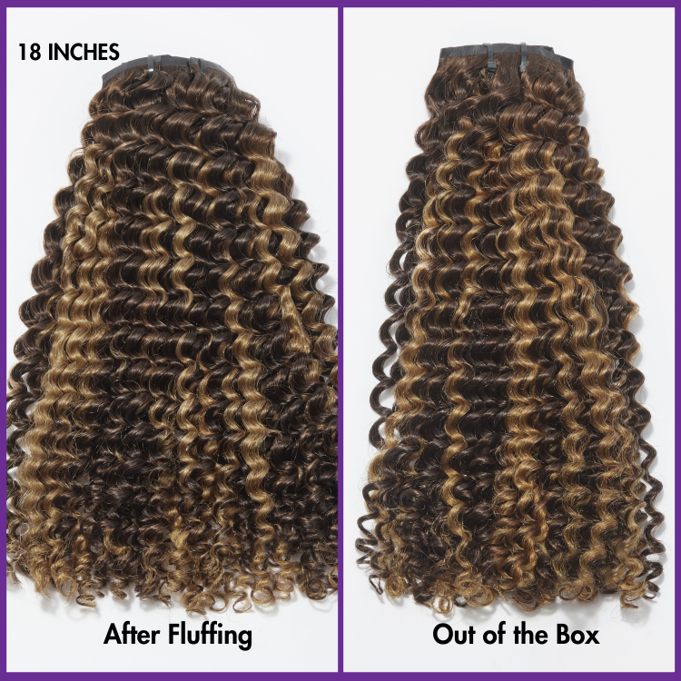 Luvme Highlights human hair clip-in extensions in silky straight, kinky curly, and deep wave styles, with 9 or 7 pieces and free gift
