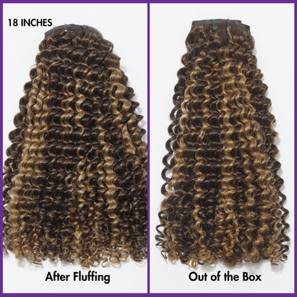 Luvme Highlights human hair clip-in extensions in silky straight, kinky curly, and deep wave styles, with 9 or 7 pieces and free gift