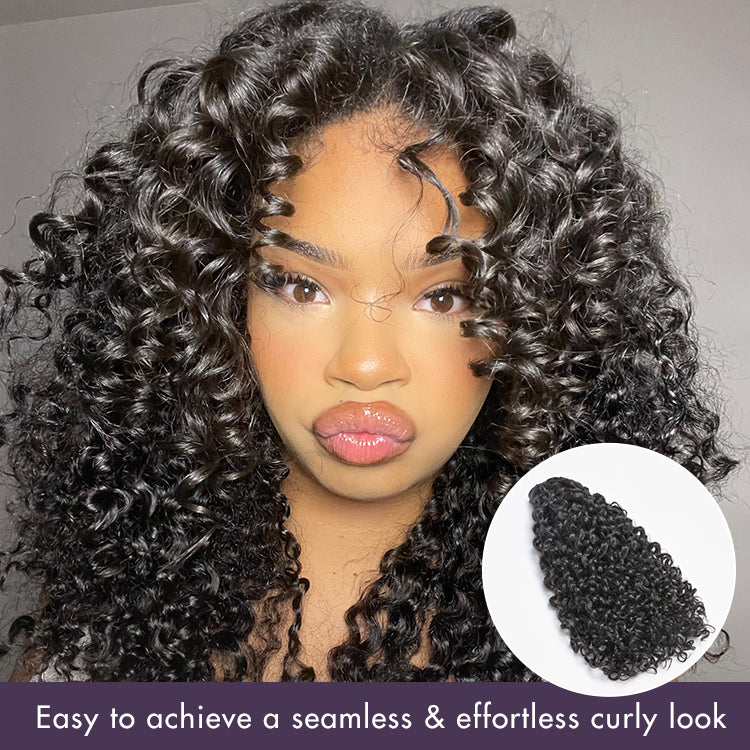 Luvme Hair Burmese curly seamless clip-in hair extensions made from human hair, with a free gift included.