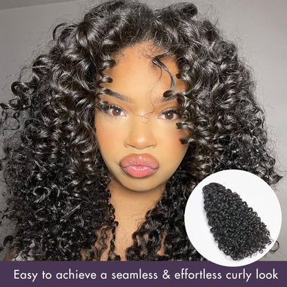 Luvme Hair Burmese curly seamless clip-in hair extensions made from human hair, with a free gift included.