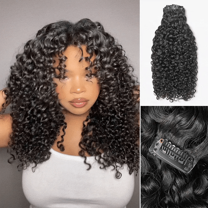 Luvme Hair Burmese curly clip-in extensions, seamless real human hair pieces, 135g, 9pcs or 7pcs with free gift.