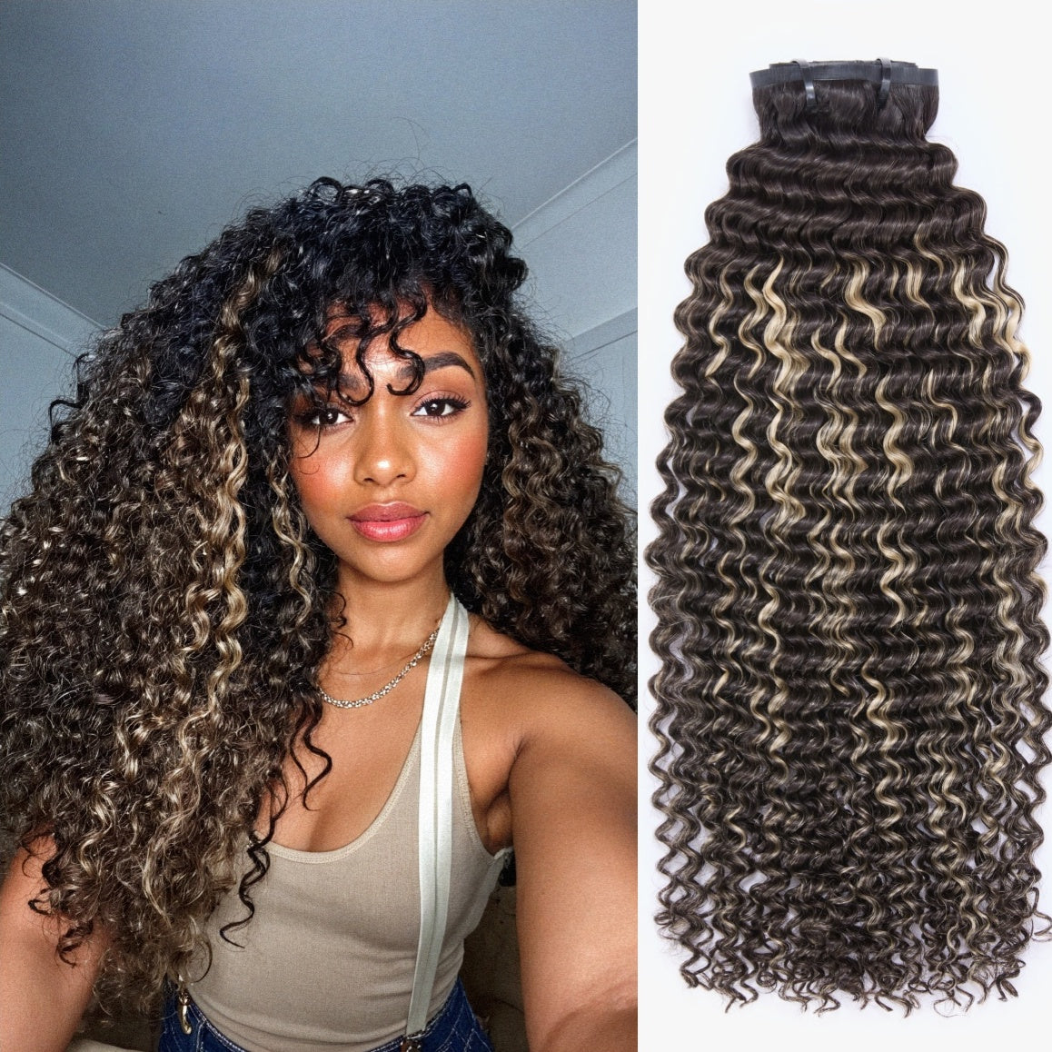 Luvme Highlights Silky Straight, Kinky Curly, Deep Wave human hair clip-in extensions, 135g, 7 or 9 pieces with free gift