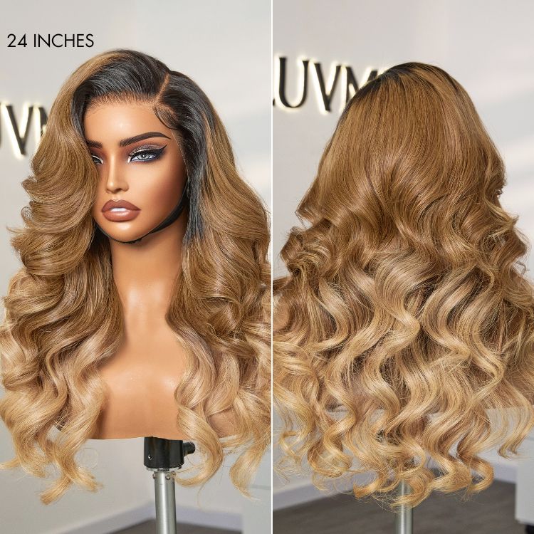 Luvme Hair PreMax Wigs blonde ombre loose wave 13x4 frontal lace wig with glueless design and pre-cut lace, showcasing natural waves.