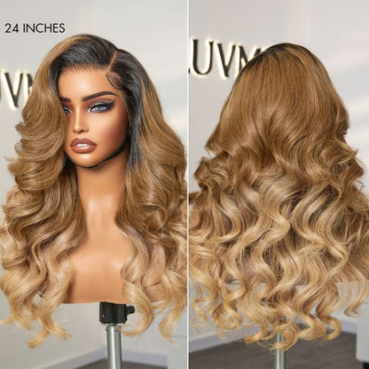 Luvme Hair PreMax Wigs blonde ombre loose wave 13x4 frontal lace wig with glueless design and pre-cut lace, showcasing natural waves.