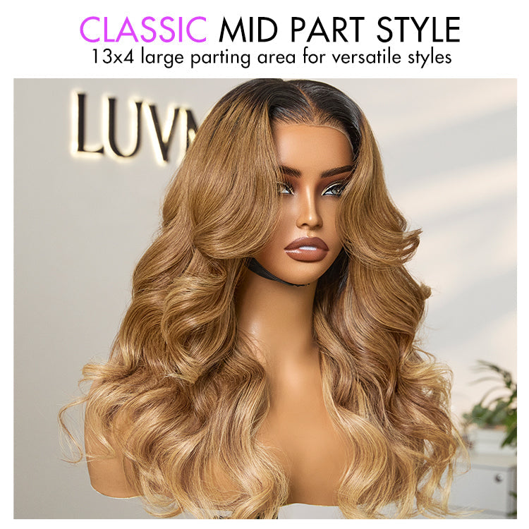 Luvme Hair PreMax Wigs blonde ombre 13x4 frontal lace wig with loose waves and glueless design, pre-cut lace for easy wear