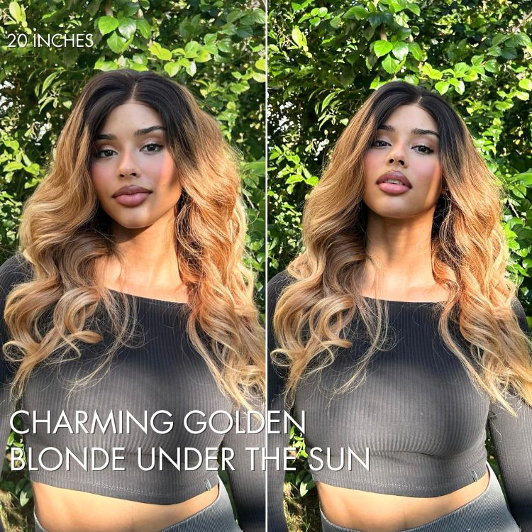 Luvme Hair PreMax Wigs 13x4 frontal lace blonde wig with loose waves and ombre color, glueless design and pre-cut lace.