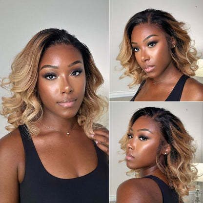 Luvme Hair PreMax Wigs 13x4 frontal lace blonde wig with loose waves and ombre color, glueless design and pre-cut lace.