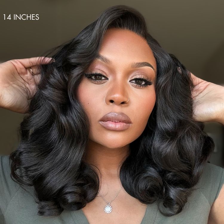 Luvme All-Day Comfort™ glueless HD lace wig with voluminous loose body wave texture and pre-cut lace, showcasing natural hair density.