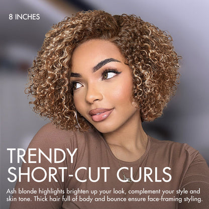 Luvme Hair ash blonde highlight short kinky curly wig with pre-cut HD lace, beginner-friendly, minimalist style, US only