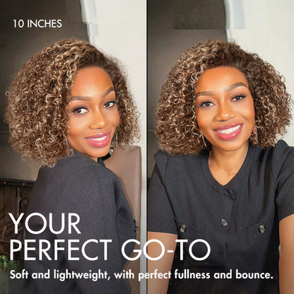 Ash blonde kinky curly wig by Luvme Hair featuring short length, HD lace, pre-cut lace, and beginner-friendly highlights.