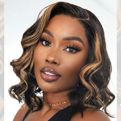Luvme blonde mix loose wave 5x5 closure wig with HD lace, glueless side part, short style, natural waves, US only