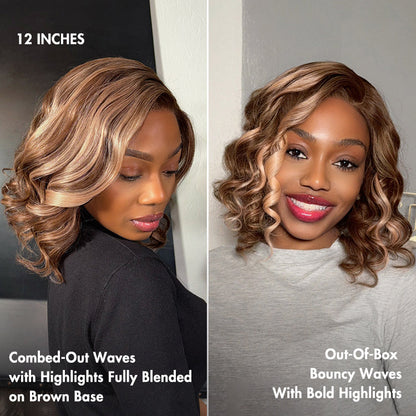 Ash blonde highlight loose wave wig from Luvme Hair, short wavy style with pre-cut lace and minimal glueless HD lace construction.