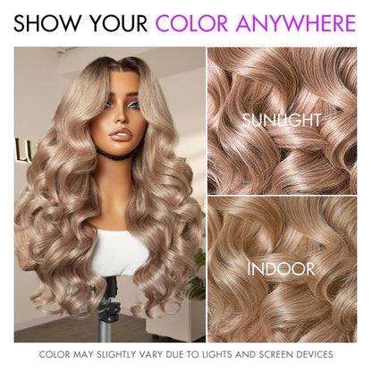 Ash blonde loose body wave 5x5 lace closure wig with breathable cap from Luvme Hair, featuring glueless construction.