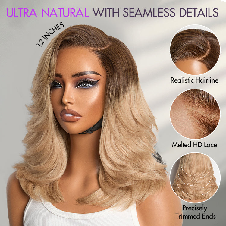 Luvme Hair ombre blonde layered lace wig with wavy texture and minimal HD lace for a natural blowout look.