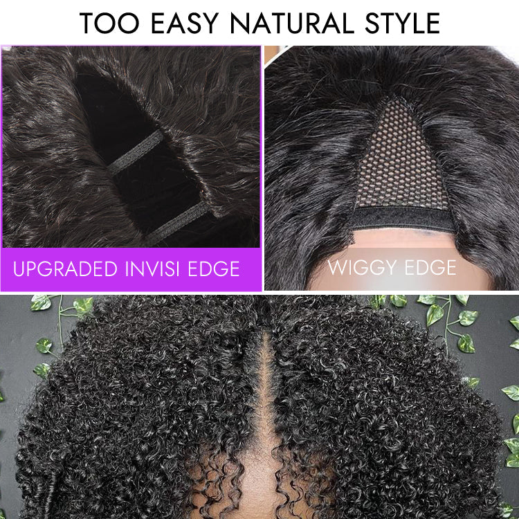 Luvme Too Easy Texture™ wig featuring kinky curly and yaki straight styles, glueless V part, drawstring, and flexible fit.