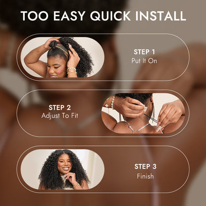 Luvme Too Easy Texture™ wig with 180% density, kinky curly or yaki straight, glueless V part flexi-fit drawstring wig.