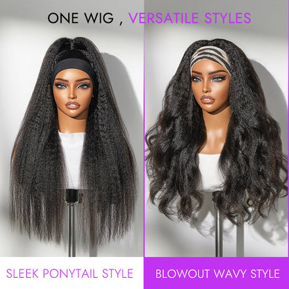 Luvme Hair Too Easy Texture™ Kinky Straight Wig with 180% density, flexi-fit drawstring headband, glueless, natural look.
